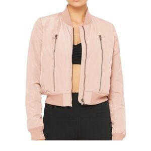 Alo Yoga pink/blush bomber jacket,SmVisible light stains on sleeve/front panels